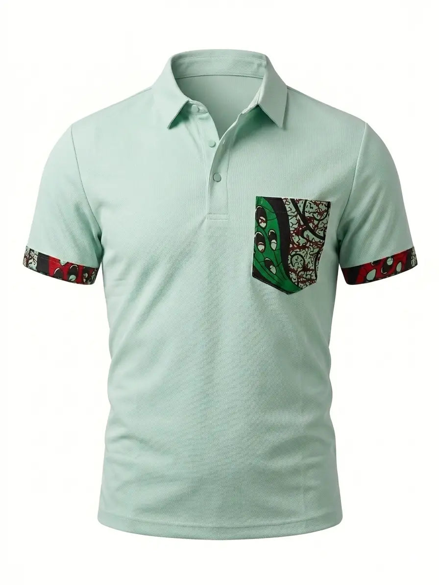 Polo SAFI vert menthe avec détails wax africain – vue de face