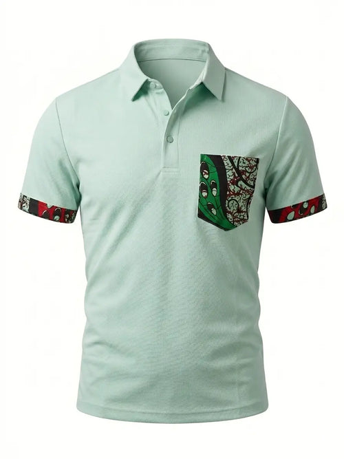 Polo SAFI vert menthe avec détails wax africain – vue de face