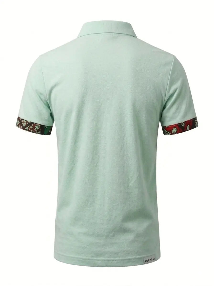 Polo SAFI vert menthe avec détails wax africain – vue de dos
