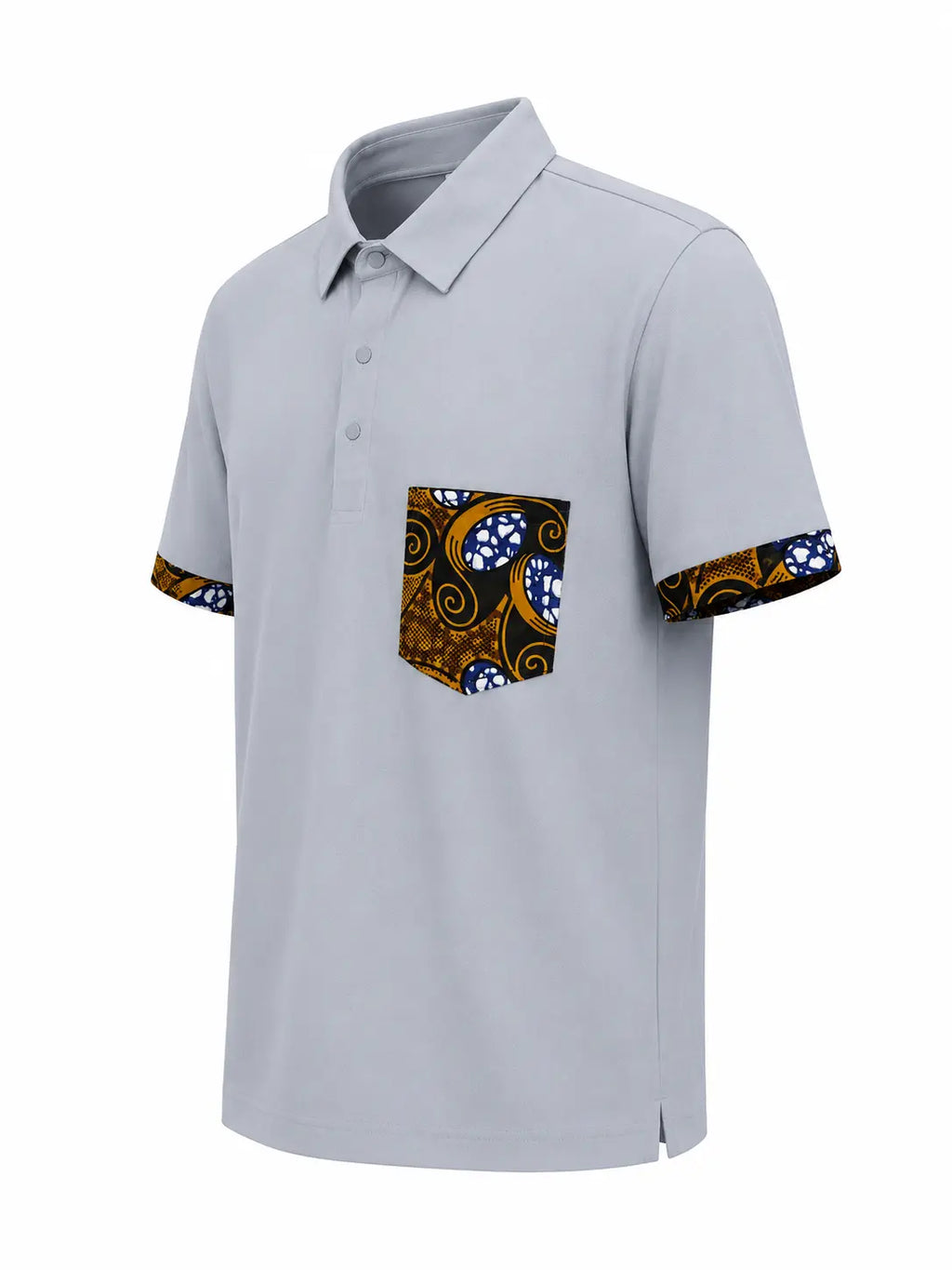 Polo ZURI bleu avec détails wax ocre – vue de côté
