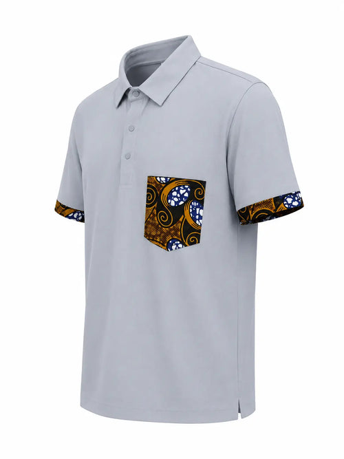 Polo ZURI bleu avec détails wax ocre – vue de côté