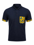 Polo JALI bleu avec détails wax jaune – vue de face