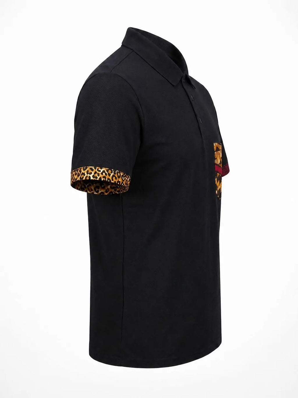 Polo SANKA noir avec détails wax africain – détail manchette