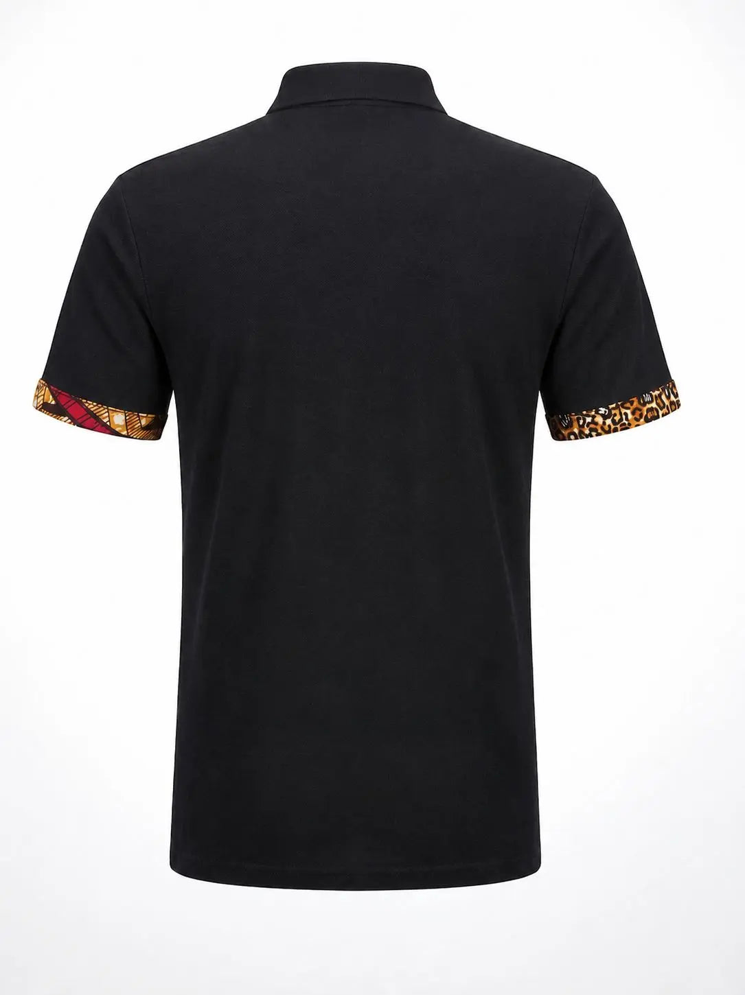 Polo SANKA noir avec détails wax africain – vue de dos